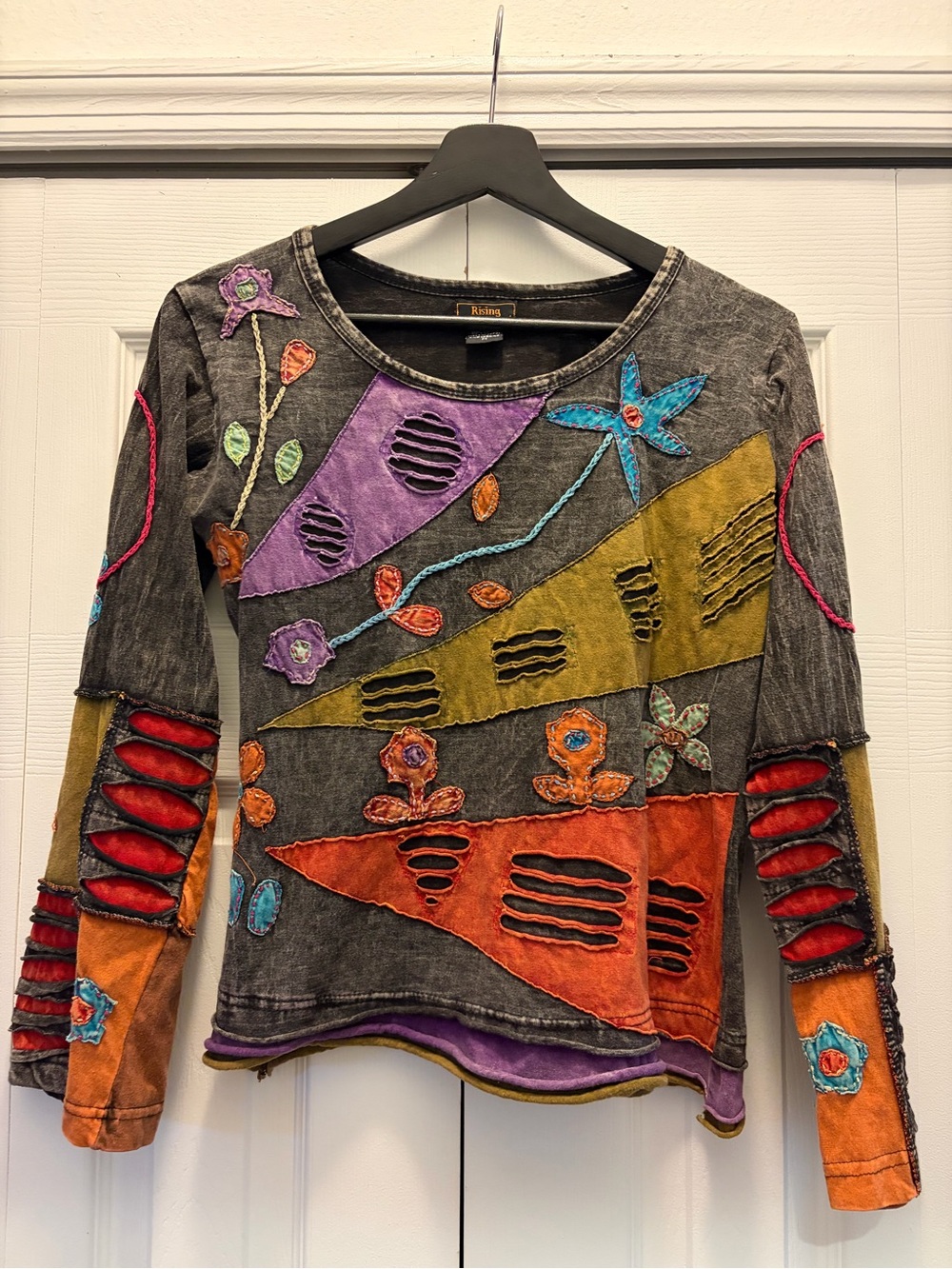 Rising International Boho Patchwork Distressed Top Women’s Medium Y2K Fairy